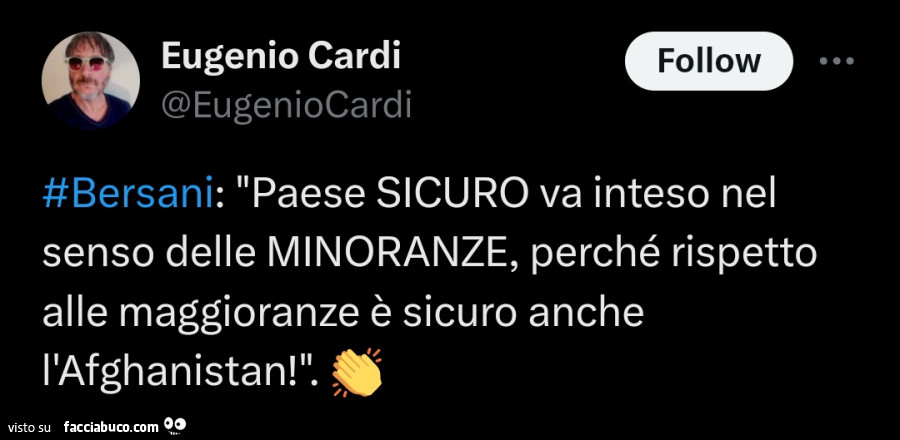 Bersani: paese sicuro va inteso nel senso delle minoranze, perché rispetto alle maggioranze è sicuro anche l'afghanistan