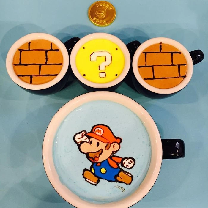 Artista dipinge caffè e cappuccini