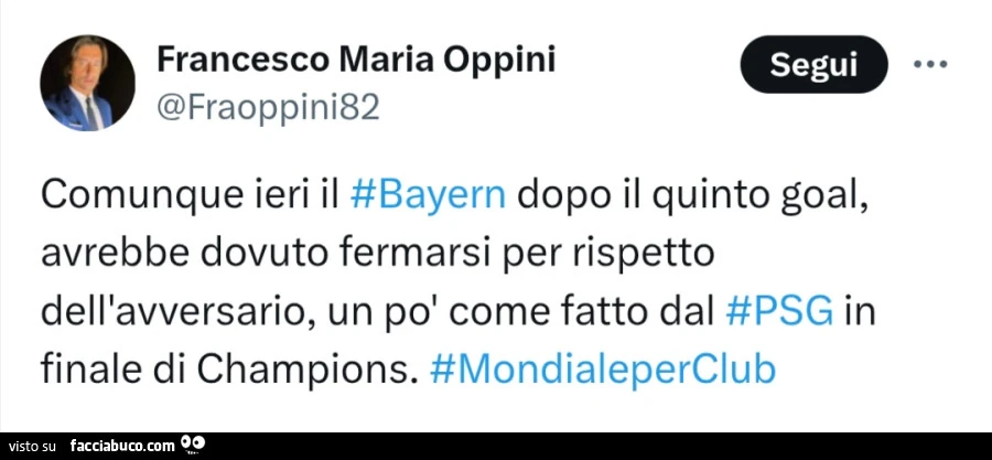 Comunque ieri il bayern dopo il quinto goal, avrebbe dovuto fermarsi per rispetto dell'avversario, un po' come fatto dal psg in finale di champions