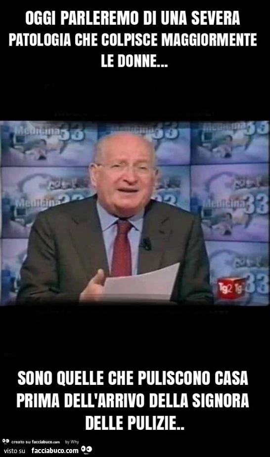 Oggi parleremo di una severa patologia che colpisce maggiormente le donne&hellip; sono quelle che puliscono casa prima dell'arrivo della signora delle pulizie