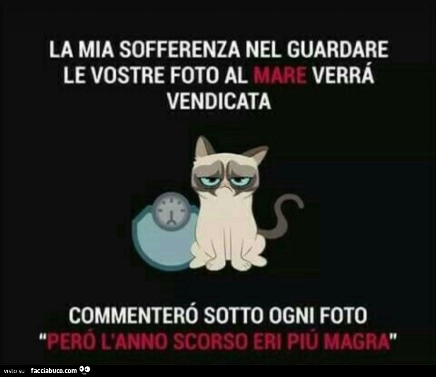 La mia sofferenza nel guardare verrà le vostre foto al mare vendicata commenterò sotto ogni foto però l'anno scorso eri più magra