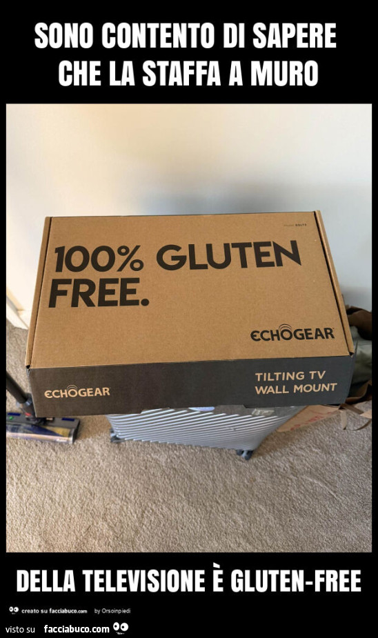 Sono contento di sapere che la staffa a muro della televisione è gluten-free