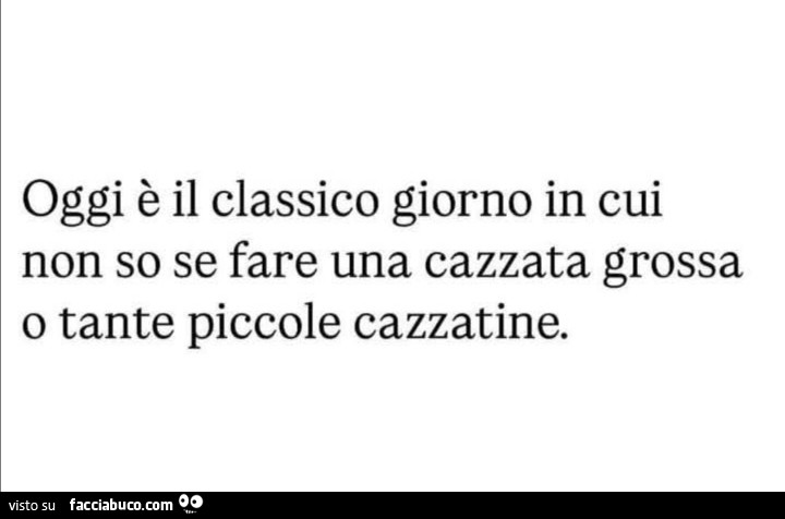 Oggi è il classico giorno in cui non so se fare una cazzata grossa o tante piccole cazzatine