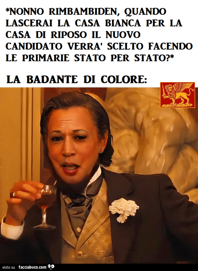 Kamala Harris badante di colore che truffa saltando le primarie