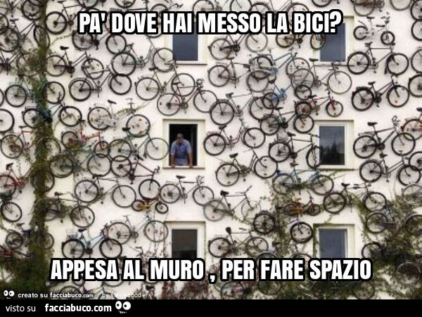 Pà dove hai messo la bici? Appesa al muro, per fare spazio
