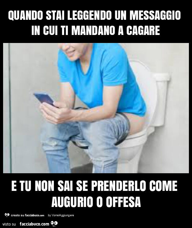 Quando stai leggendo un messaggio in cui ti mandano a cagare e tu non sai se prenderlo come augurio o offesa