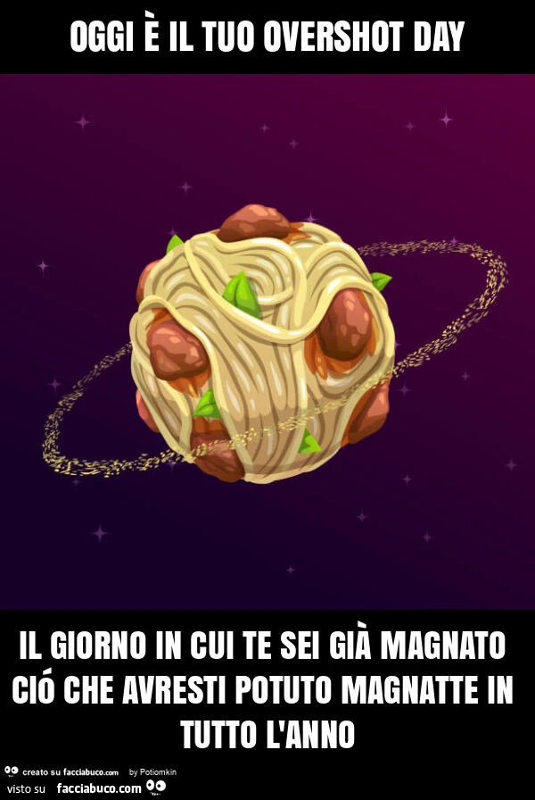 Oggi è il tuo overshot day il giorno in cui te sei già magnato ció che avresti potuto magnatte in tutto l'anno