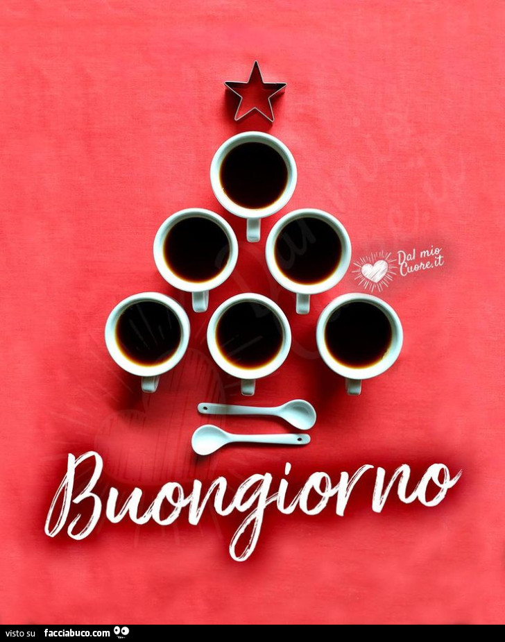 Albero di natale con le tazzine del caffè. Buongiorno