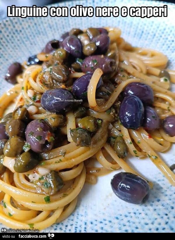 Linguine con olive nere e capperi