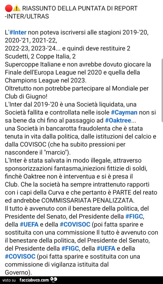 Riassunto della puntata di report inter/ultras