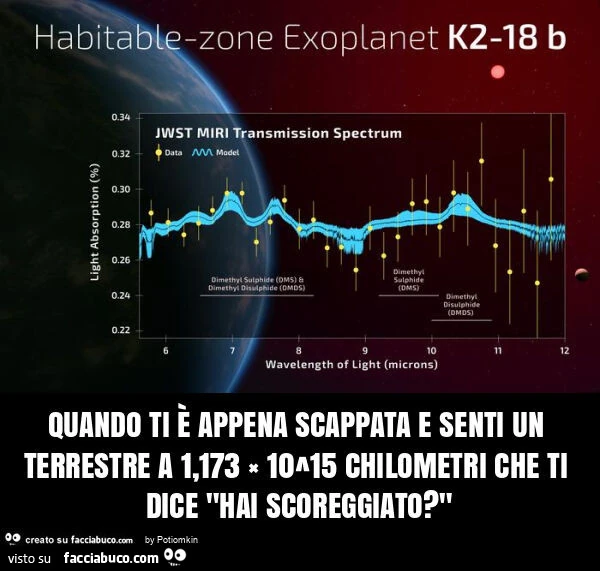 Quando ti รจ appena scappata e senti un terrestre a 1,173 ร 10^15 chilometri che ti dice "hai scoreggiato? "