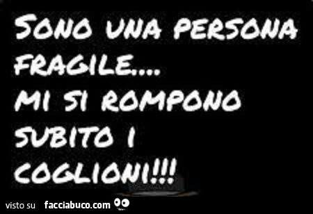 Sono una persona fragile… mi si rompono subito i coglioni