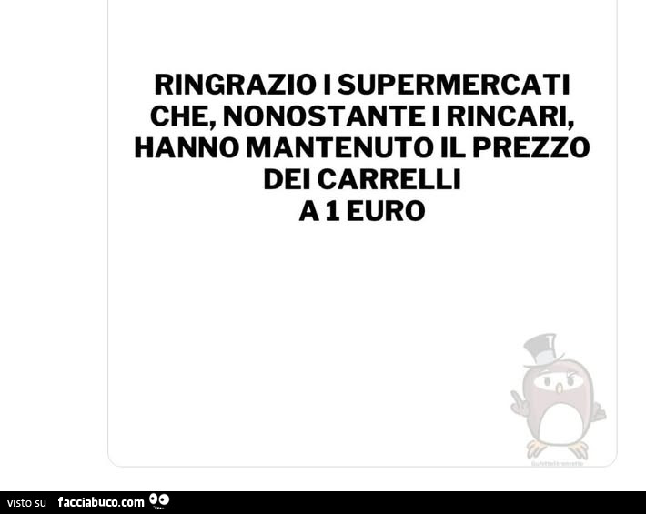 Ringrazio i supermercati che, nonostante i rincari, hanno mantenuto il prezzo dei carrelli a 1 euro