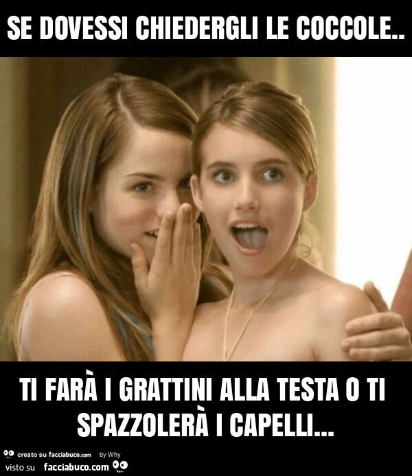 Se dovessi chiedergli le coccole. Ti farà i grattini alla testa o ti spazzolerà i capelli