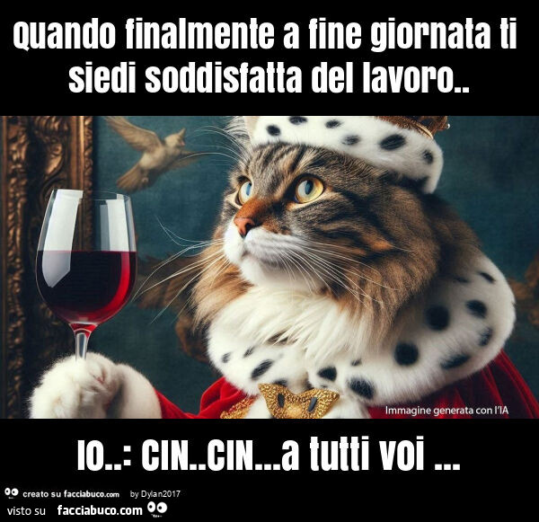 Quando finalmente a fine giornata ti siedi soddisfatta del lavoro. Io. : Cin. Cin… a tutti voi