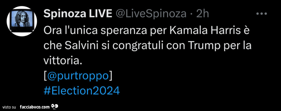 Ora l'unica speranza per kamala harris è che salvini si congratuli con trump per la vittoria