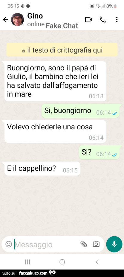 Buongiorno, sono il papà di giulio, il bambino che ieri lei ha salvato dall'affogamento in mare