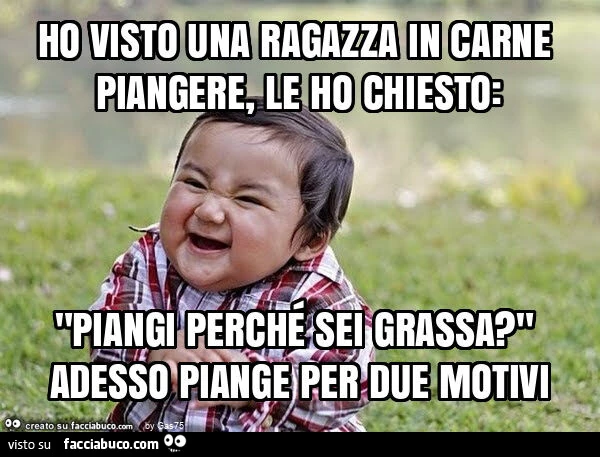 Ho visto una ragazza in carne piangere, le ho chiesto: "piangi perché sei grassa? " Adesso piange per due motivi