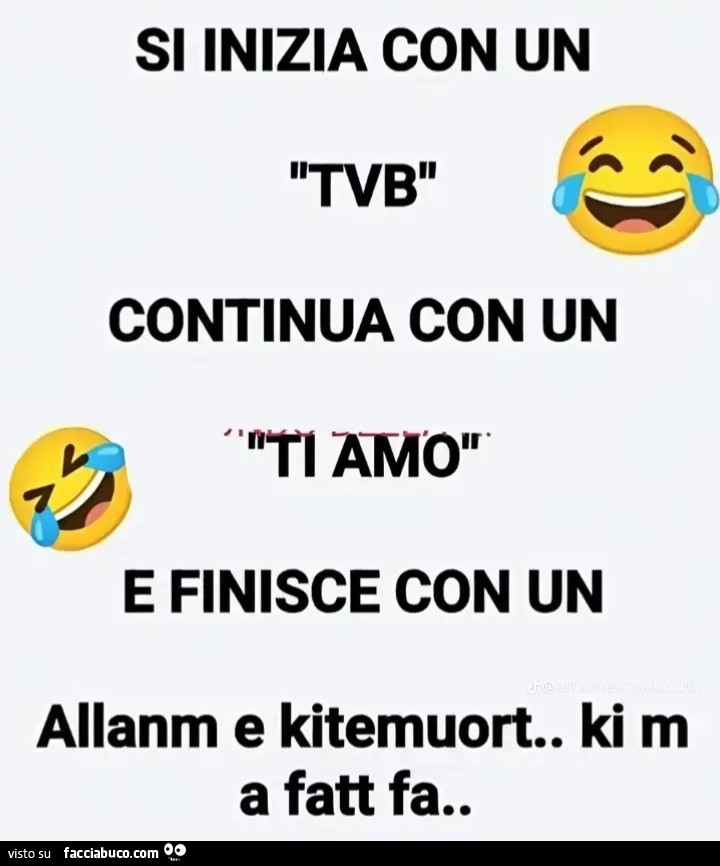 Si inizia con un tvb continua con un ti amo e finisce con un allanm e kitemuort ki di a fatt fa