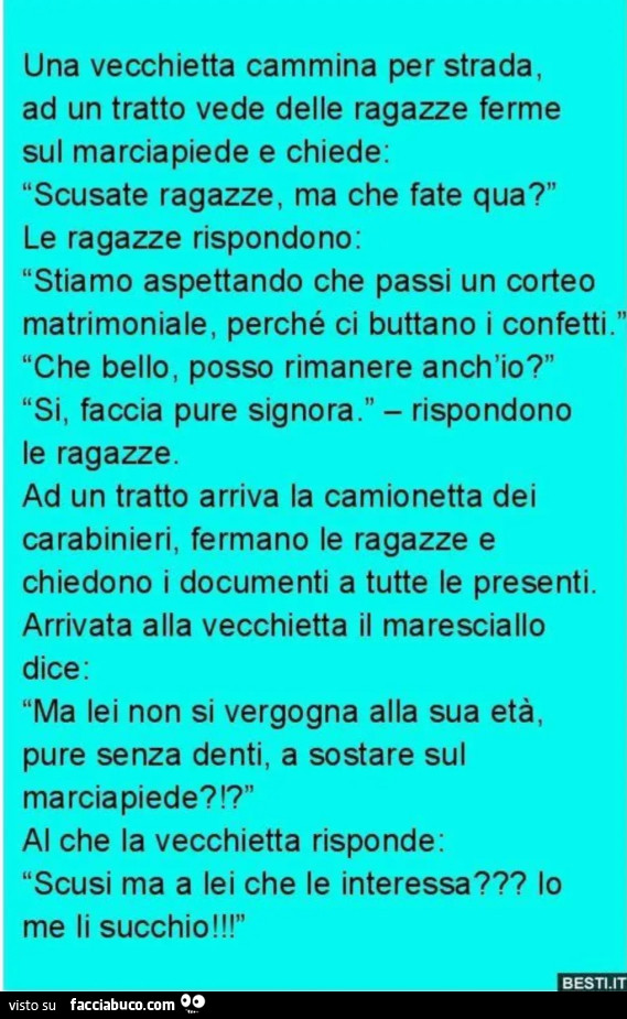 Vecchietta marciapiede ragazze corte matrimoniale confetti carabinieri maresciallo besti. It