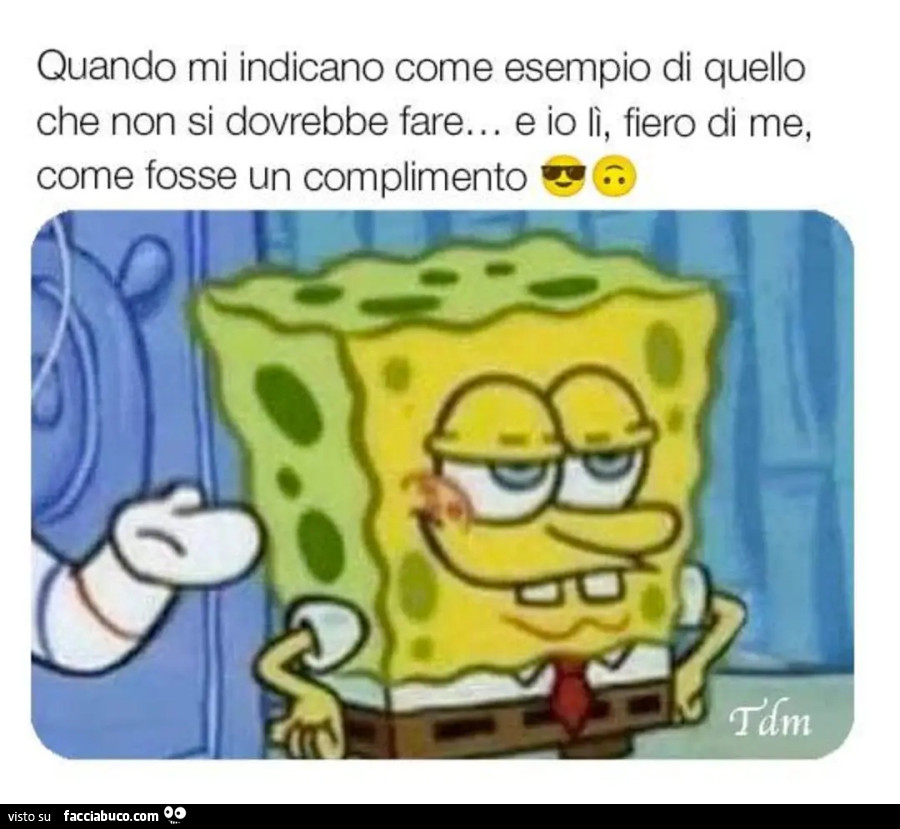 Quando mi indicano come esempio di quello che non si dovrebbe fate e io lì fiero di me come fosse un complimento spongebob