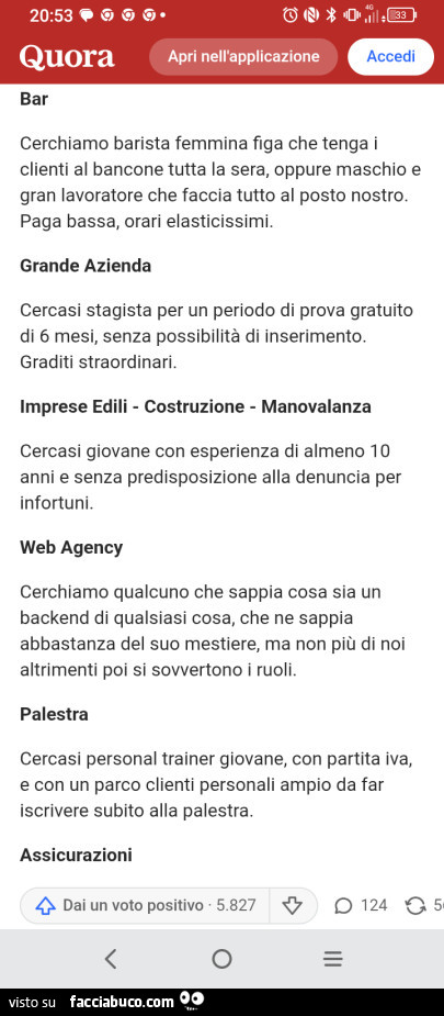 Cerchiamo barista femmina figa che tenga i clienti al bancone tutta la sera, oppure maschio e gran lavoratore che faccia tutto al posto nostro