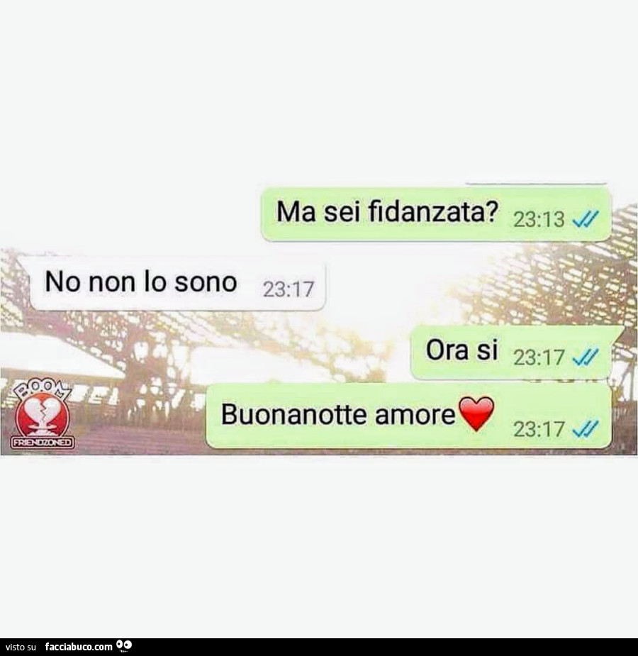 Ma sei fidanzata? No non lo sono. Ora si buonanotte amore