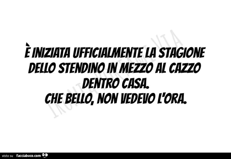 È iniziata ufficialmente la stagione dello stendino in mezzo al cazzo dentro casa. Che bello, non vedevo l'ora