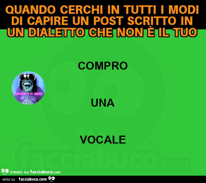 Quando cerchi in tutti i modi di capire un post scritto in un dialetto che non è il tuo. Compro una vocale