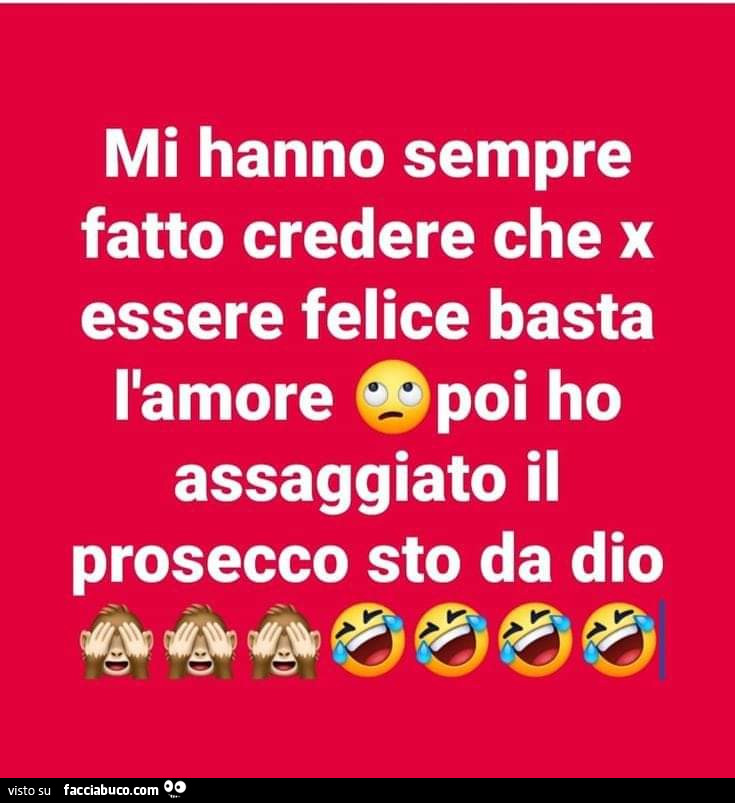 Mi hanno sempre fatto credere che x essere felice basta l'amore poi ho assaggiato il prosecco sto da dio