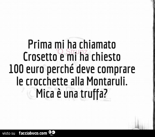 Prima mi ha chiamato crosetto e mi ha chiesto 100 euro perché deve comprare le crocchette alla montaruli. Mica è una truffa?