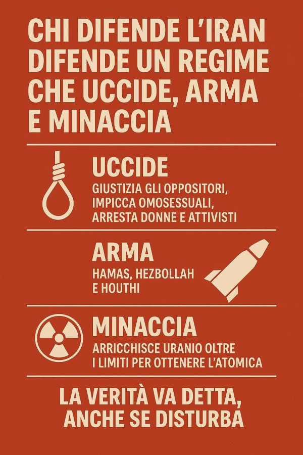 Chi difende l'iran difende un regime che uccide, arma e minaccia