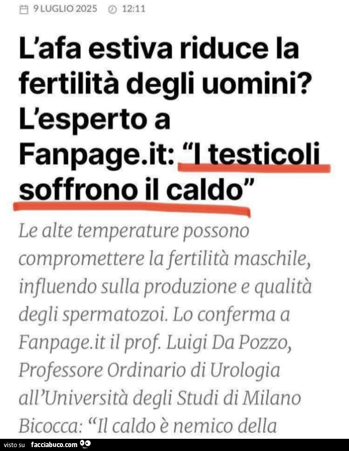 L'afa estiva riduce la fertilità degli uomini? L'esperto: i testicoli soffrono il caldo