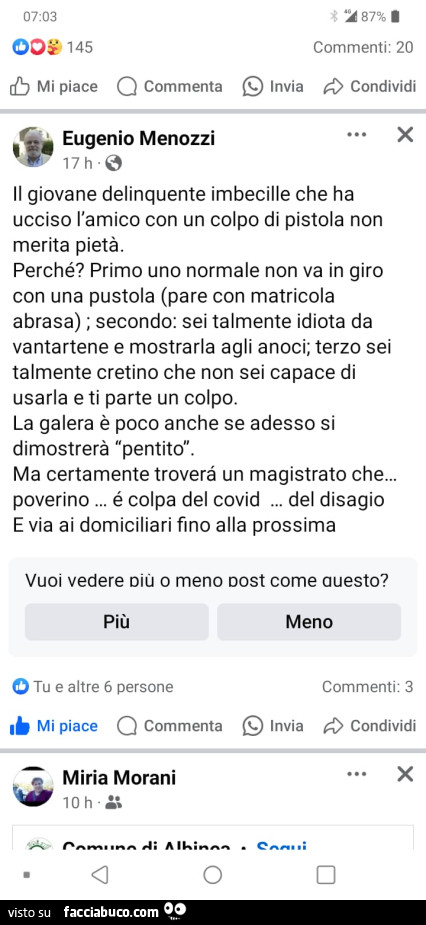 Il giovane delinquente imbecille che ha ucciso l'amico con un colpo di pistola non merita pietà