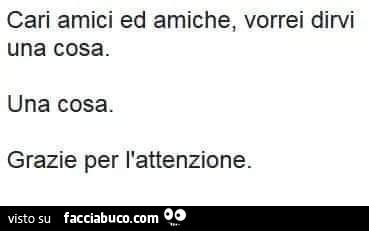 Cari amici ed amiche, vorrei dirvi una cosa. Una cosa. Grazie per l'attenzione