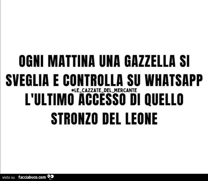 Ogni mattina una gazzella si sveglia e controlla su whatsapp l'ultimo accesso di quello stronzo del leone