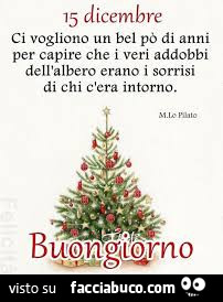 15 dicembre ci vogliono un bel po' di anni per capire che i veri addobbi dell'albero erano i sorrisi di chi c'era intorno. Buongiorno