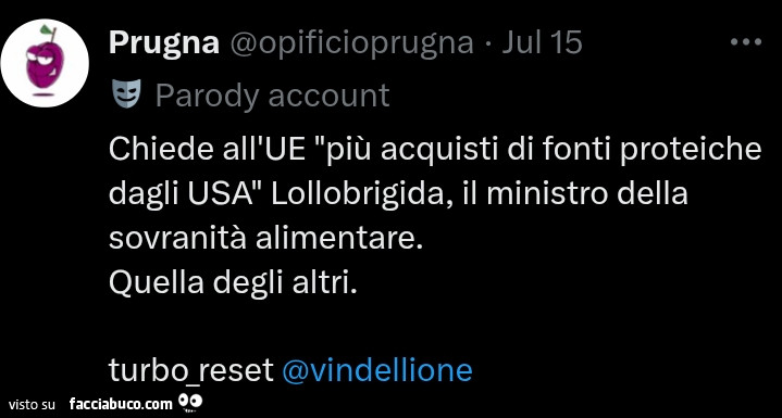 Chiede all'ue più acquisti di fonti proteiche dagli usa lollobrigida, il ministro della sovranità alimentare. Quella degli altri