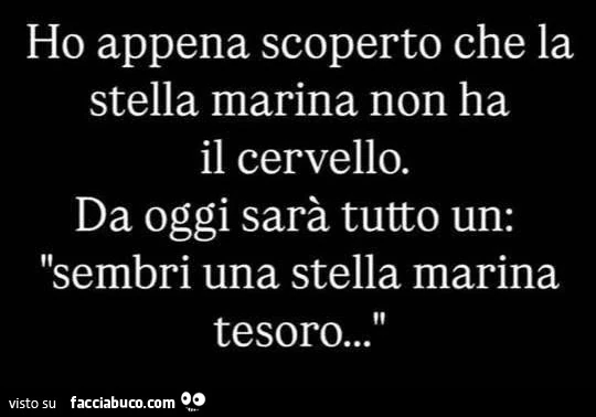 Ho appena scoperto che la stella marina non ha il cervello. Da oggi sarà tutto un: sembri una stella marina tesoro