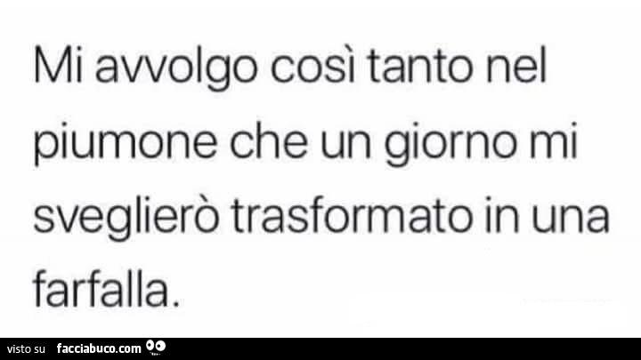 Mi avvolgo così tanto nel piumone che un giorno mi sveglierò trasformato in una farfalla