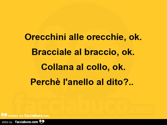 Orecchini alle orecchie, ok. Bracciale al braccio, ok. Collana al collo, ok. Perchè l'anello al dito? .  