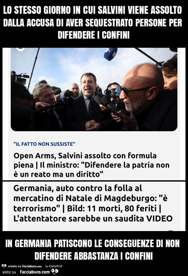 Lo stesso giorno in cui salvini viene assolto dalla accusa di aver sequestrato persone per difendere i confini in germania patiscono le conseguenze di non difendere abbastanza i confini