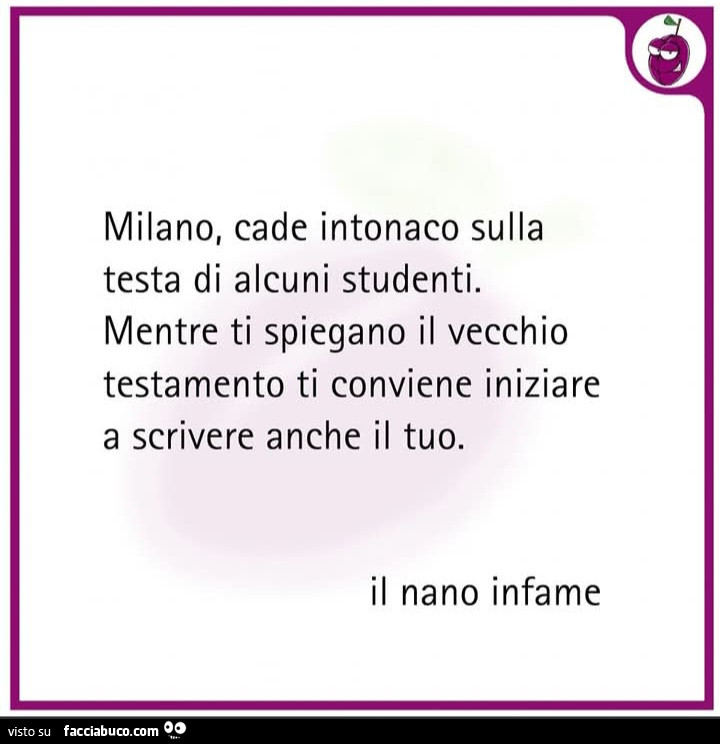 Milano, cade intonaco sulla testa di alcuni studenti. Mentre ti spiegano il vecchio testamento ti conviene iniziare a scrivere anche il tuo