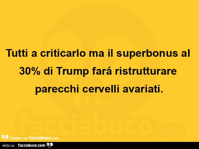 Tutti a criticarlo ma il superbonus al 30% di trump fará ristrutturare parecchi cervelli avariati