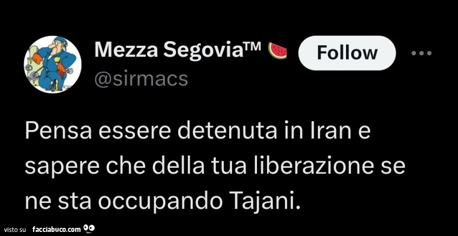 Pensa essere detenuta in iran e sapere che della tua liberazione se ne sta occupando tajani