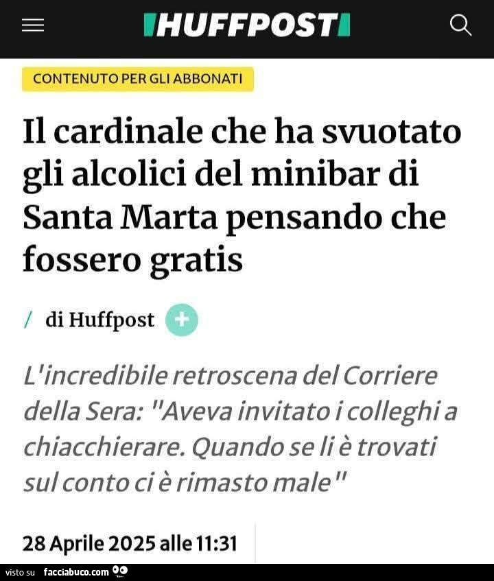 Il cardinale che ha svuotato gli alcolici del minibar di santa marta pensando che fossero gratis