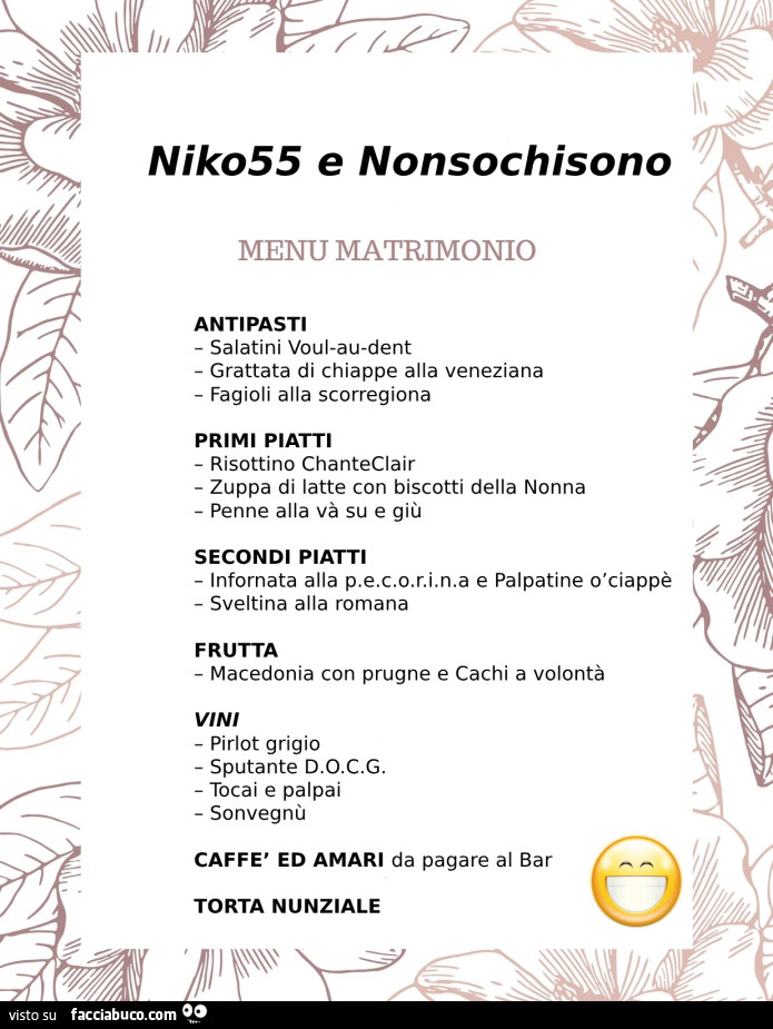Nik055 e Nonsochisono menu matrimonio