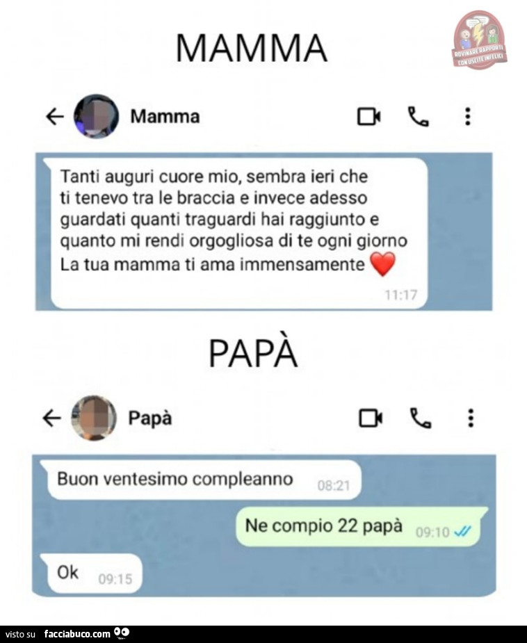 Mamma e Papà fanno gli auguri al figlio