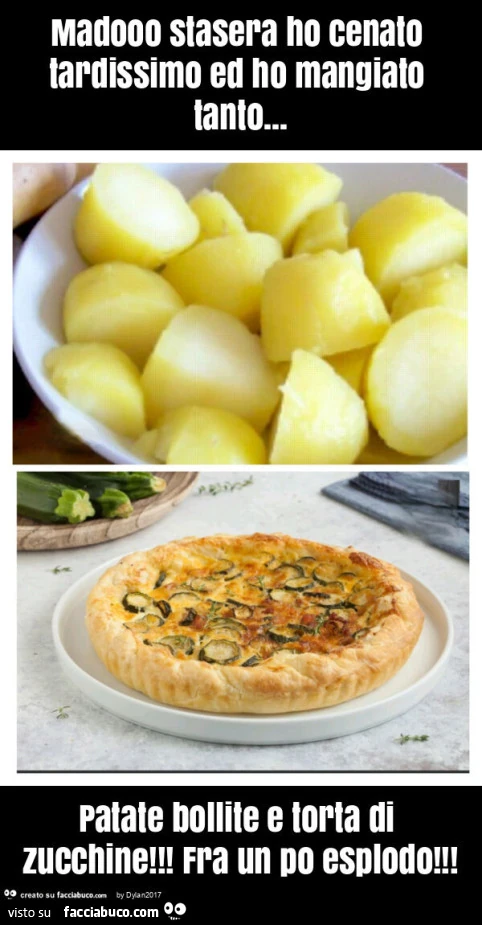 Madooo stasera ho cenato tardissimo ed ho mangiato tanto&hellip; patate bollite e torta di zucchine! Fra un po esplodo