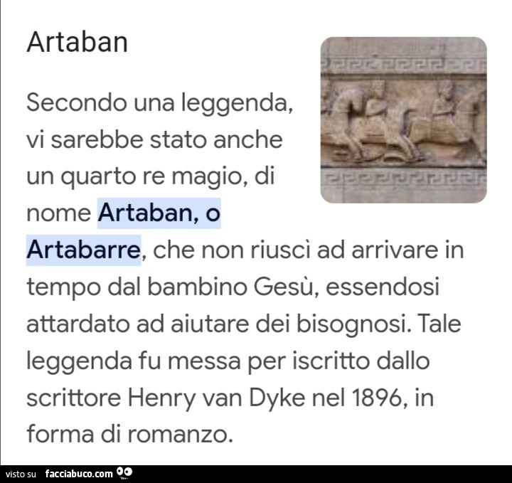 Artaban secondo una leggenda, vi sarebbe stato anche un quarto re magio, di nome artaban, o nome artabarre, che non riuscì ad arrivare in tempo dal bambino gesù